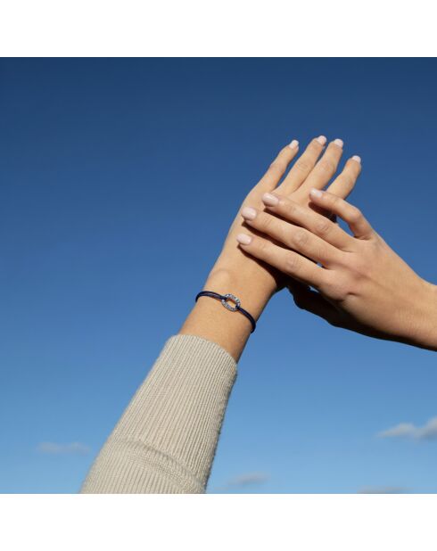 16 mm platte schakelarmband verguld gehamerd zilver/marineblauw