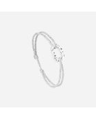 Platte schakelarmband 16mm gehamerd zilver/wit verguld