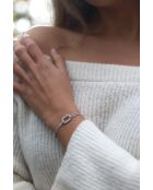 Platte schakelarmband 16mm gehamerd zilver/wit verguld