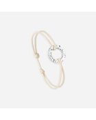Bracelet Cercle plat plaqué argent martelé/beige