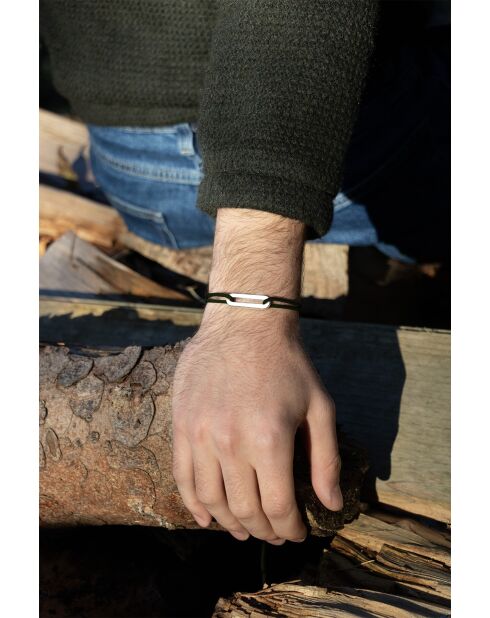 Flachgliederarmband, 30 mm, versilbert/khakifarben