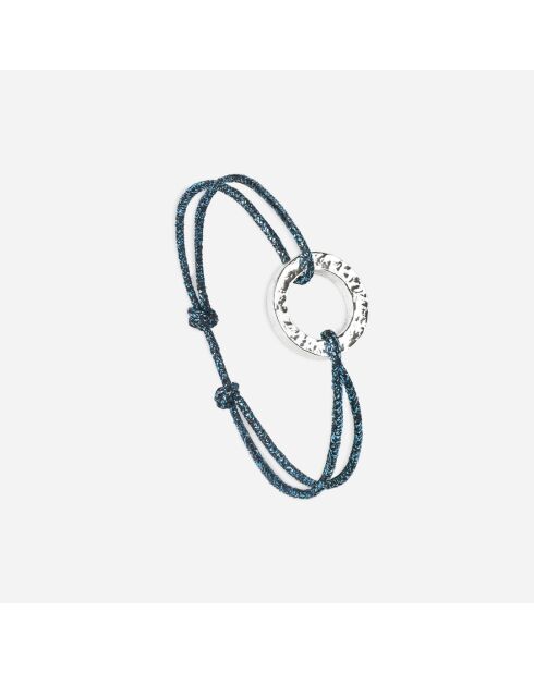 Bracelet Cercle plat plaqué argent martelé/bleu
