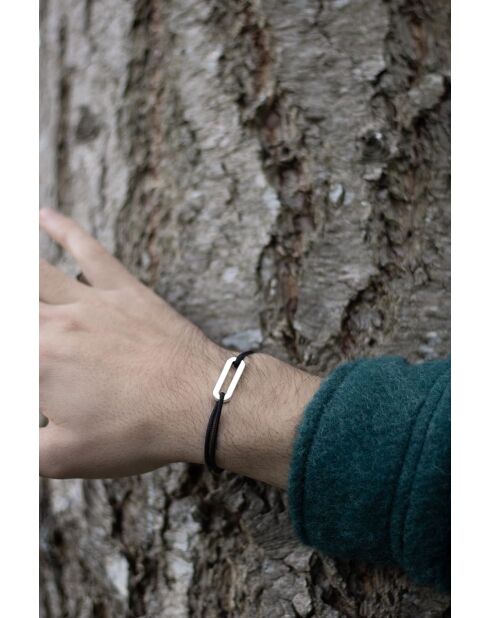 Brazalete de eslabones planos de 30 mm chapado en plata y negro