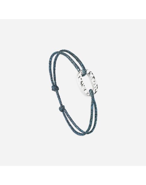 Platte schakelarmband 16mm gehamerd zilver/eendblauw/wit