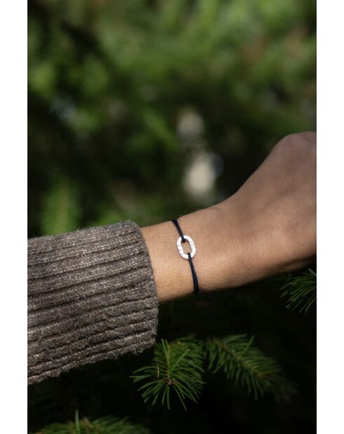 Platte schakelarmband 16mm gehamerd zilver/eendblauw/wit