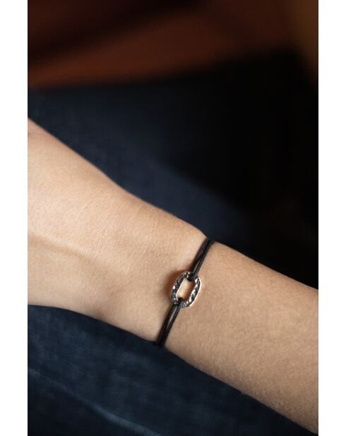 Platte schakelarmband van 16 mm verguld met gehamerd goud/taupe