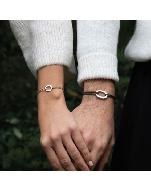 Bracelet Octogone 22mm plaqué argent/bleu marine