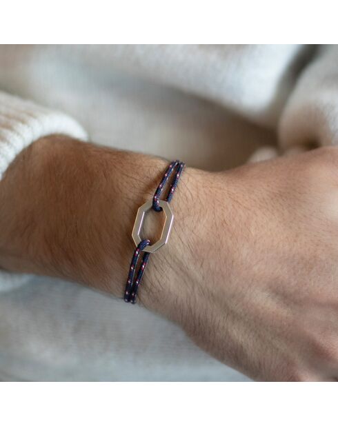 Bracelet Octogone 22mm plaqué argent/bleu marine