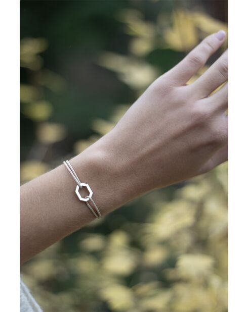 Bracelet Octogone 16mm plaqué argent/beige