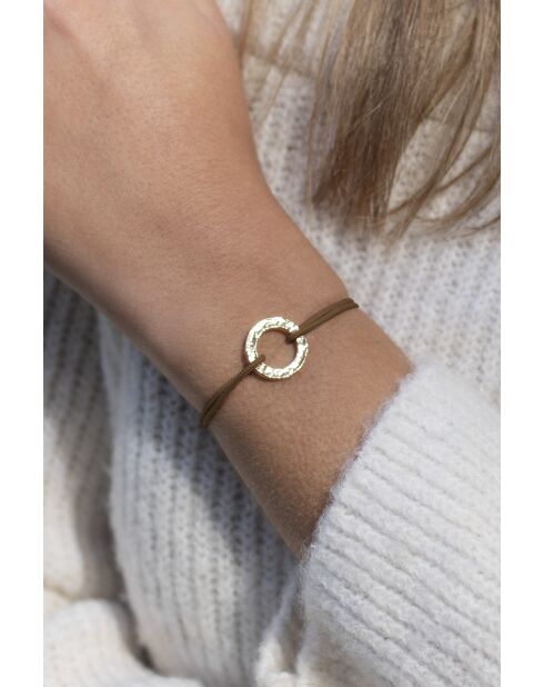 Bracelet Cercle plat plaqué doré martelé /beige