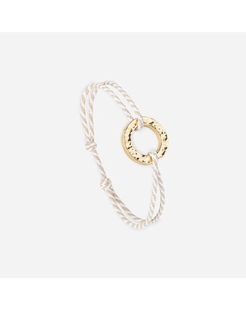 Pulsera circular plana en oro martillado, blanco y beige
