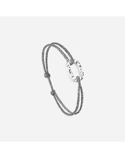 Platte schakelarmband 16mm gehamerd zilver/grijs/wit verguld