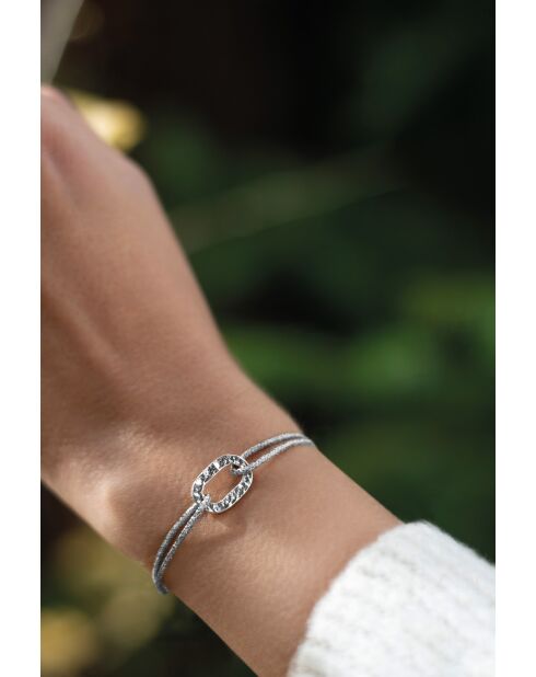 Platte schakelarmband 16mm gehamerd zilver/grijs/wit verguld