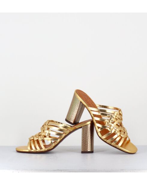 Goldfarbene Ledersandalen Peking — 8,5 cm Absatz