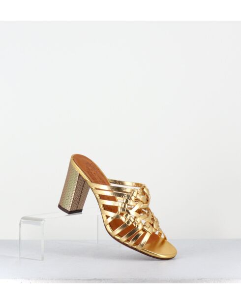 Goldfarbene Ledersandalen Peking — 8,5 cm Absatz