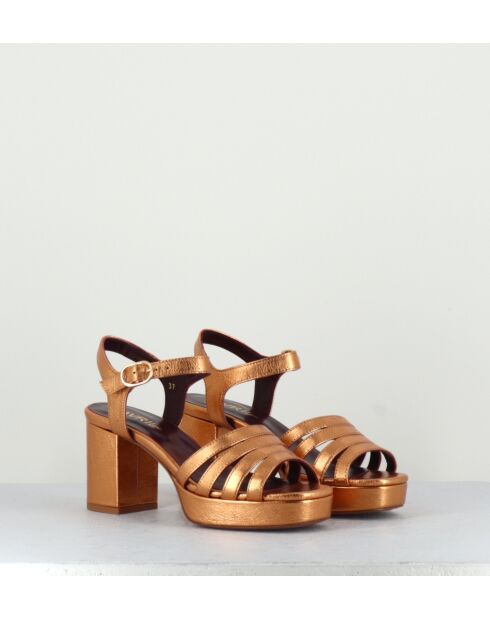 Goldfarbene Ledersandalen Eban - 8,5 cm Absatz