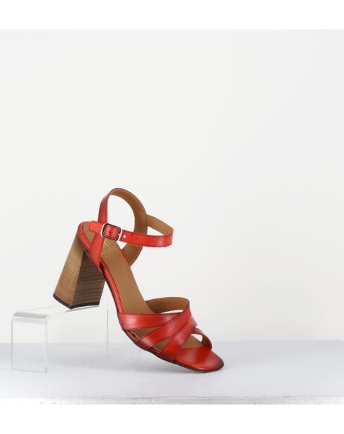 3169 rode leren sandalen - hak 8,5 cm