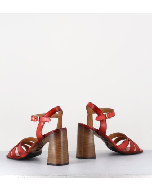 3169 rode leren sandalen - hak 8,5 cm