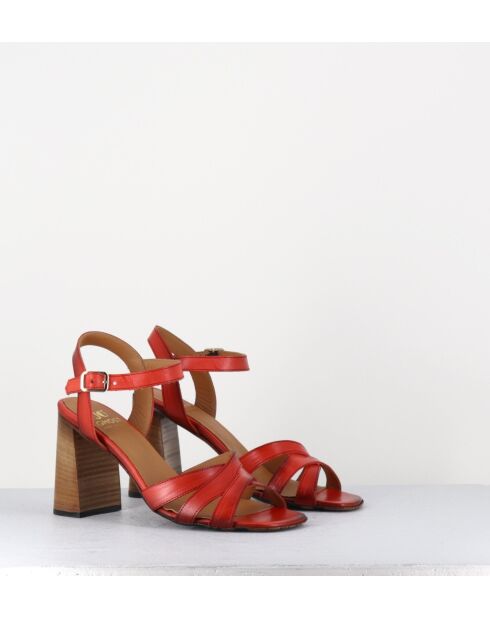3169 rode leren sandalen - hak 8,5 cm