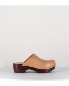 5060 beigefarbene Lederclogs - 5 cm Absatz