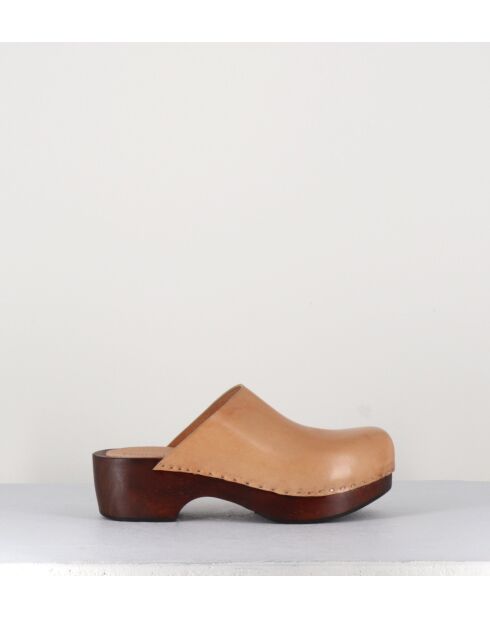 5060 beigefarbene Lederclogs - 5 cm Absatz