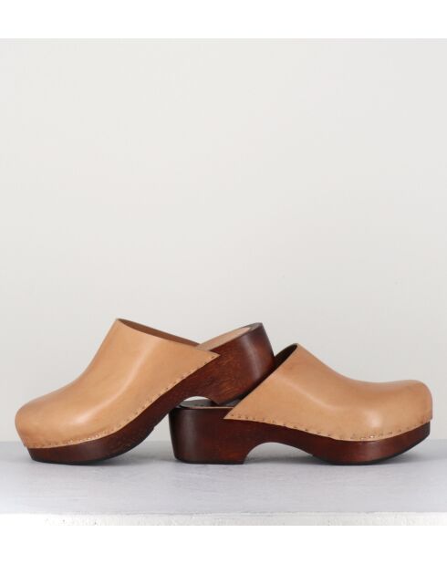 5060 beigefarbene Lederclogs - 5 cm Absatz