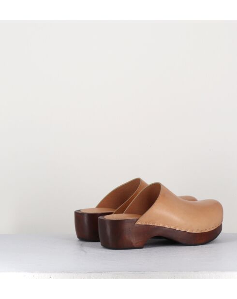 5060 beigefarbene Lederclogs - 5 cm Absatz