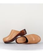 5060 beigefarbene Lederclogs - 5 cm Absatz