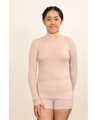 Unterhemd aus Wolle und Mikrofaser mit Trichterausschnitt, Spitze in Antikrosa