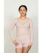 Top aus Wolle und Mikrofaser mit V-Ausschnitt und antiker rosa Spitze