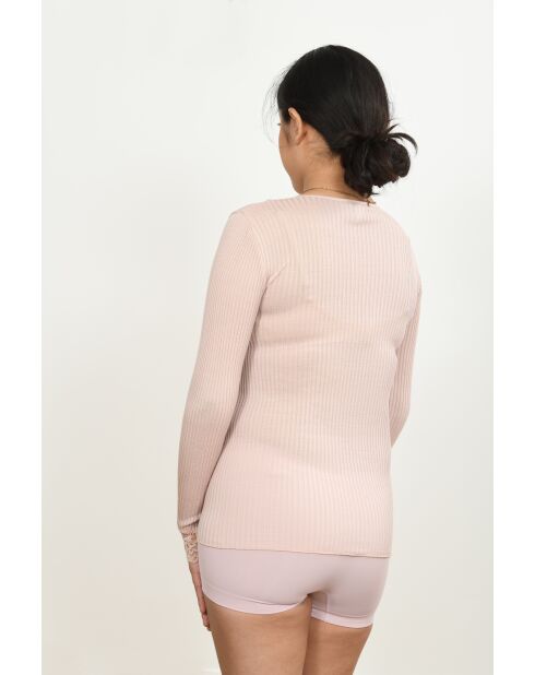 Top aus Wolle und Mikrofaser mit V-Ausschnitt und antiker rosa Spitze