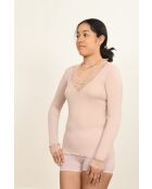 Top aus Wolle und Mikrofaser mit V-Ausschnitt und antiker rosa Spitze