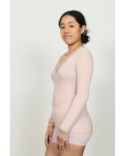 Top aus Wolle und Mikrofaser mit V-Ausschnitt und antiker rosa Spitze