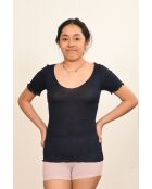 Top de lana y seda de lana y seda sin costuras en azul