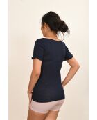 Top de lana y seda de lana y seda sin costuras en azul