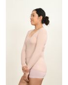 Unterhemd aus Wolle und Mikrofaser, Rundhalsausschnitt, antikrosa Spitze