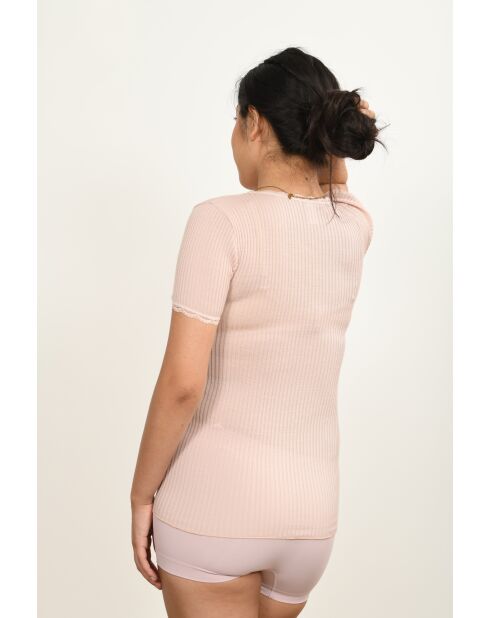 Antikes rosafarbenes Top aus Wolle und Mikrofaser mit Rundhalsausschnitt