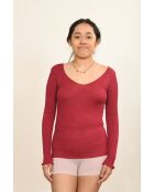 Top en Laine & Soie col V sans coutures framboise