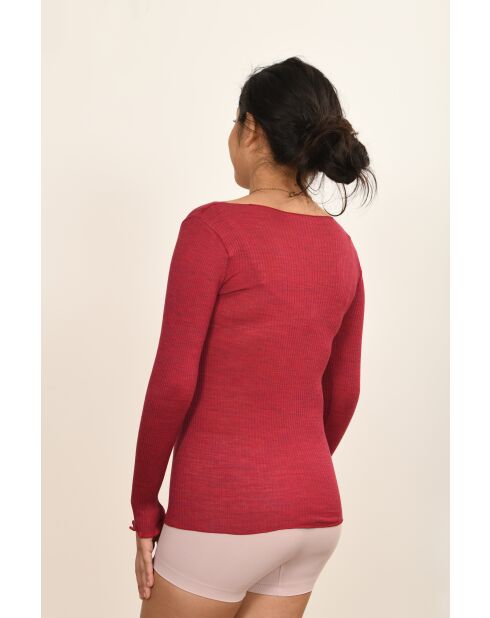 Top en Laine & Soie col V sans coutures framboise
