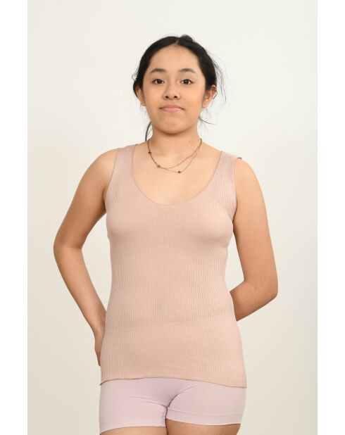 Debardeur en Coton & Soie Bretelles fines contours dentelle rose