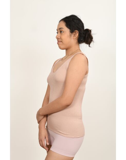 Debardeur en Coton & Soie Bretelles fines contours dentelle rose