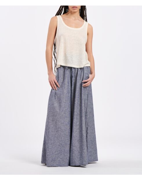 Ecru tanktop van ecru linnen jersey met brandewijn