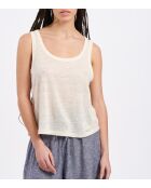 Ecru tanktop van ecru linnen jersey met brandewijn