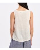 Ecru tanktop van ecru linnen jersey met brandewijn