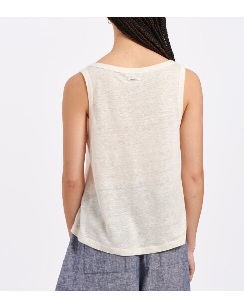 Ecru tanktop van ecru linnen jersey met brandewijn