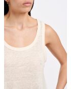 Ecru tanktop van ecru linnen jersey met brandewijn