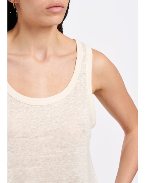 Ecru tanktop van ecru linnen jersey met brandewijn