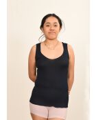 Débardeur en Coton & Soie Bretelles fines contours dentelle bleu marine