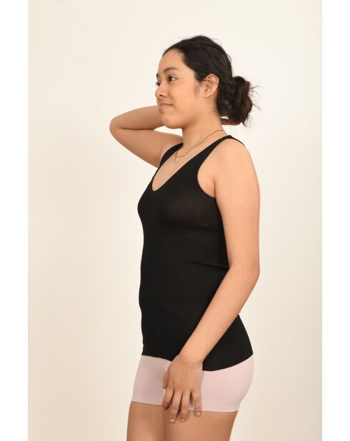 Débardeur en Coton & Soie Bretelles fines contours dentelle noir