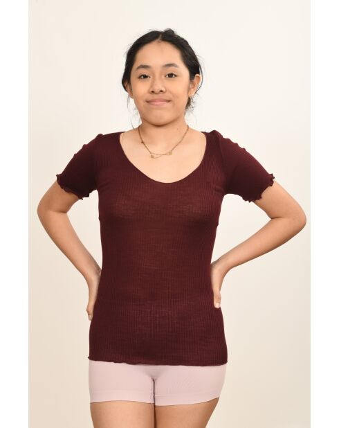 Top burdeos de lana y seda sin costuras